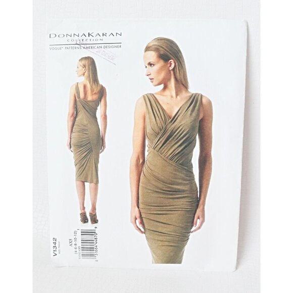 Dress American Designer Donna Karan Vogue 1342 Sewing Pattern Size 4 6 8 10 12 - Picture 1 of 4